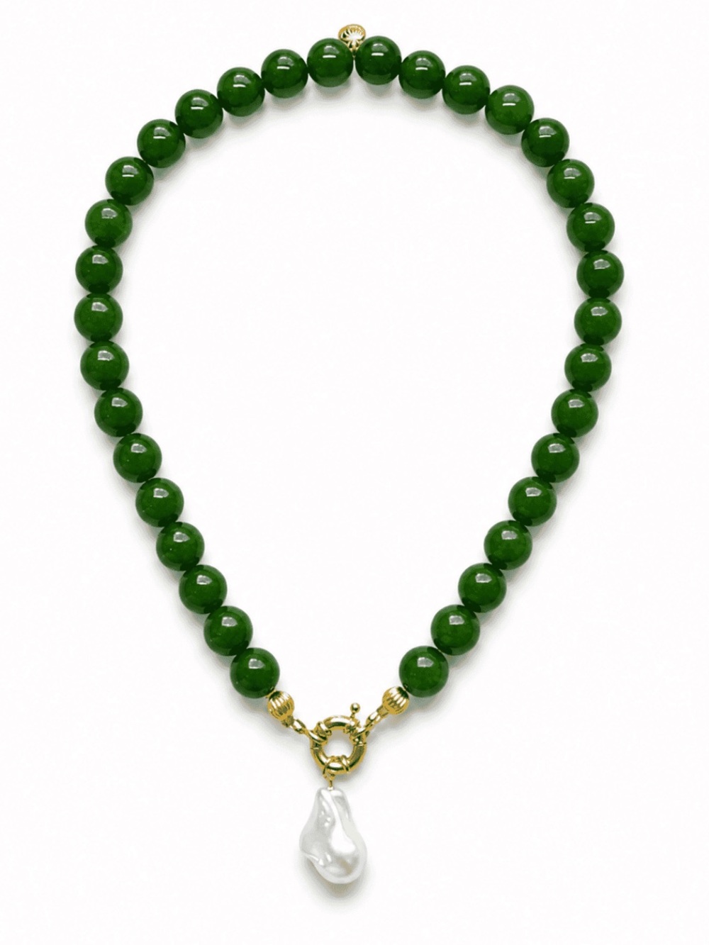 New MAYAMAR dark green chalcedony beaded necklace with pearl drop